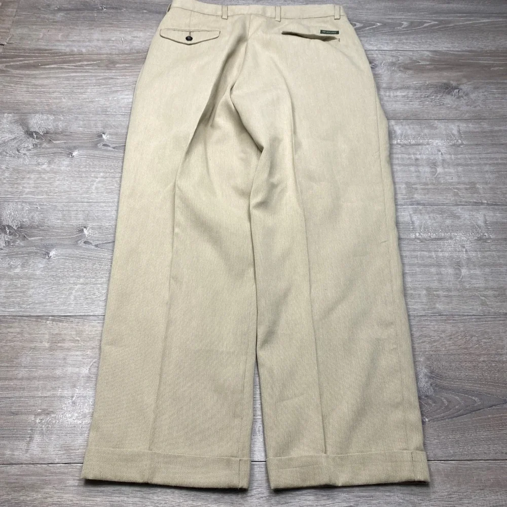 Dockers Premium Khakis Pants Mens 34x32 Tan Pleated Relaxed Fit Cuffed Woven
